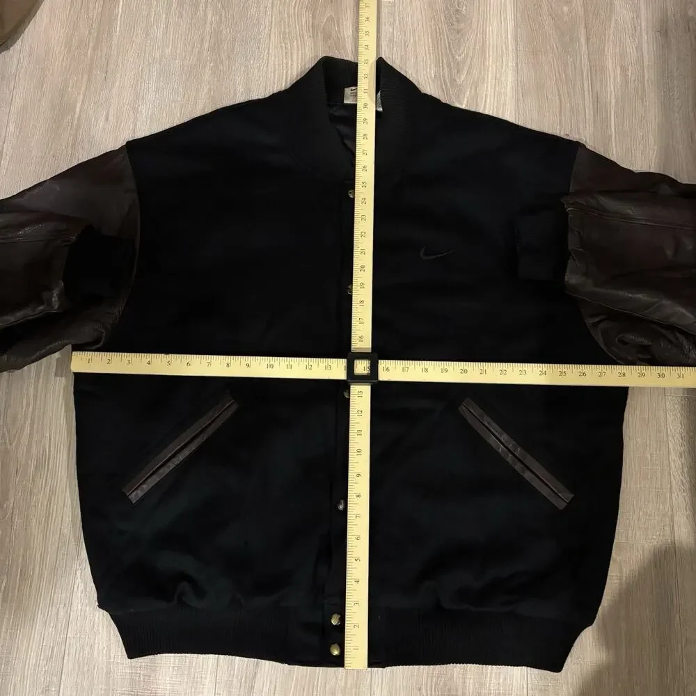 Vintage Nike Leather Varsity Jacket Mens XL 90s Wool Bomber Lined Center Swoosh